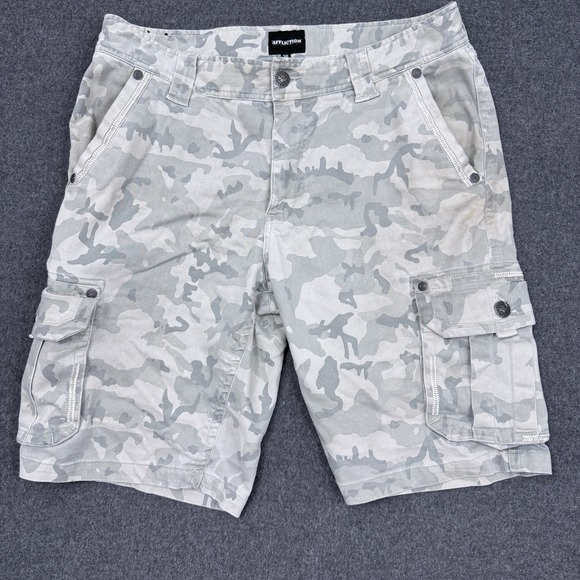 Camo Other - Affliction Camo Cargo Shorts Mens 36 Gray Military Utility Streetwear Y2K